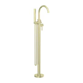 MECCA BRUSHED GOLD ROUND FREESTANDING MIXER WITH HAND SHOWER