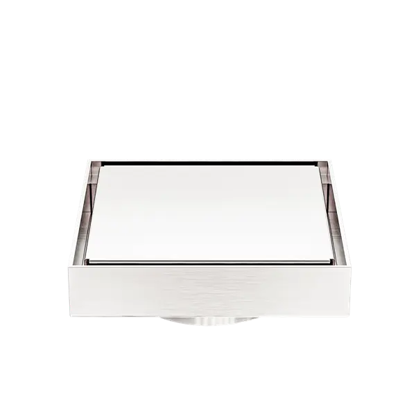 100mm Square Tile Insert Floor Waste 80mm Outlet Brushed Nickel