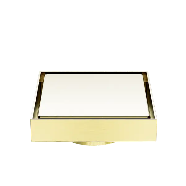 100mm Square Tile Insert Floor Waste 80mm Outlet Brushed Gold 