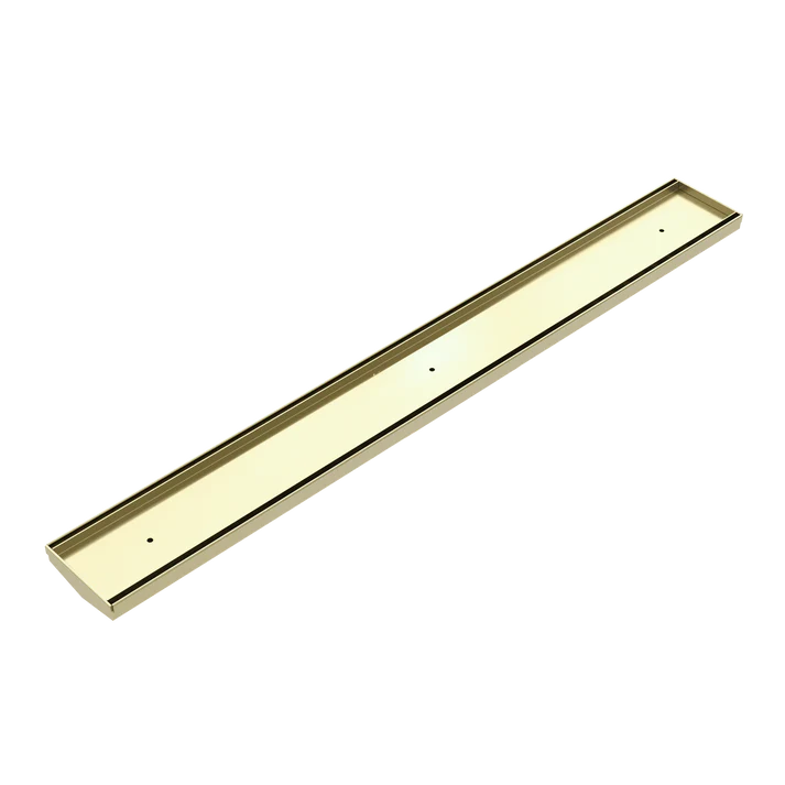 Nero Tile Insert V Channel Floor Grate 80mm/89mm Without Outlet & Hole Saw - Brushed Gold