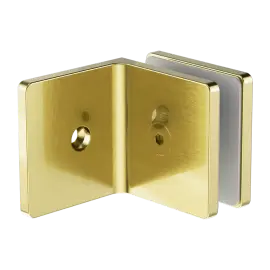 90 DEGREE GLASS TO WALL BRACKET 10MM GLASS BRUSHED GOLD 