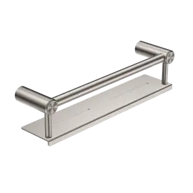 MECCA CARE BRUSHED NICKEL 25MM GRAB RAIL WITH SHELF 300MM