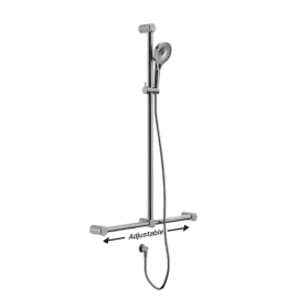 MECCA CARE CHROME 32MM T BAR GRAB RAIL AND ADJUSTABLE SHOWER SET 1100X750MM