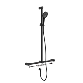 MECCA CARE MATTE BLACK 32MM T BAR GRAB RAIL AND ADJUSTABLE SHOWER SET 1100X750MM