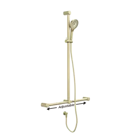 MECCA CARE BRUSHED GOLD 32MM T BAR GRAB RAIL AND ADJUSTABLE SHOWER SET 1100X750MM