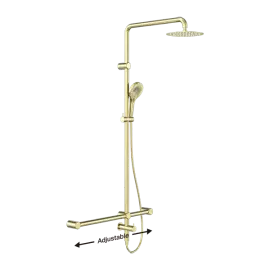 MECCA CARE BRUSHED GOLD  32MM T BAR GRAB RAIL 1100X750MM TWIN SHOWER SET