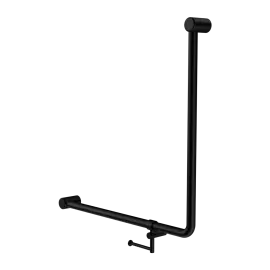 MECCA CARE 32MM 90 DEGREE BENT TUBE GRAB RAIL 750X750MM WITH TOILET ROLL HOLDER MATTE BLACK 