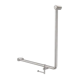 MECCA CARE 32MM 90 DEGREE BENT TUBE GRAB RAIL 750X750MM WITH TOILET ROLL HOLDER BRUSHED NICKEL 