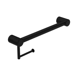 MECCA CARE MATTE BLACK 32MM GRAB RAIL WITH TOILET ROLL HOLDER 450MM