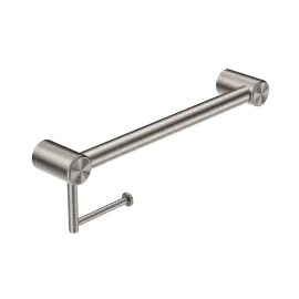 MECCA CARE BRUSHED NICKEL 32MM GRAB RAIL WITH TOILET ROLL HOLDER 450MM