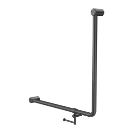 MECCA CARE 32MM 90 DEGREE BENT TUBE GRAB RAIL 750X750MM WITH TOILET ROLL HOLDER GUN METAL 