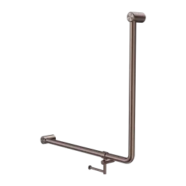 MECCA CARE 32MM 90 DEGREE BENT TUBE GRAB RAIL 750X750MM WITH TOILET ROLL HOLDER BRUSHED BRONZE 
