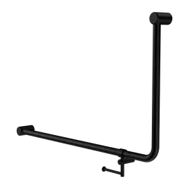 MECCA CARE 32MM DDA 90 DEGREE BENT TUBE GRAB RAIL 600X1000MM WITH TOILET ROLL HOLDER MATTE BLACK 