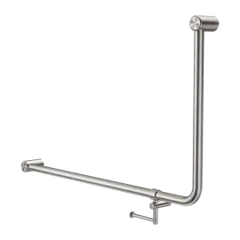 MECCA CARE 32MM DDA 90 DEGREE BENT TUBE GRAB RAIL 600X1000MM WITH TOILET ROLL HOLDER BRUSHED NICKEL 