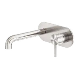 ZEN SS316L WALL BASIN/BATH MIXER 185MM SPOUT BRUSHED NICKEL 