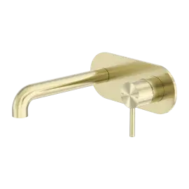 ZEN SS316L WALL BASIN/BATH MIXER 185MM SPOUT BRUSHED GOLD 