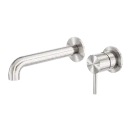 ZEN SS316L WALL BASIN/BATH MIXER SEPARATE BACK PLATE 185MM SPOUT BRUSHED NICKEL 