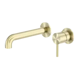 ZEN SS316L WALL BASIN/BATH MIXER SEPARATE BACK PLATE 185MM SPOUT BRUSHED GOLD 