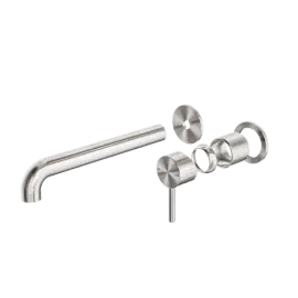 ZEN SS316L WALL BASIN/BATH MIXER SEPARATE BACK PLATE 230MM SPOUT TRIM KITS ONLY BRUSHED NICKEL 