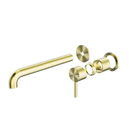 ZEN SS316L WALL BASIN/BATH MIXER SEPARATE BACK PLATE 230MM SPOUT TRIM KITS ONLY BRUSHED GOLD 
