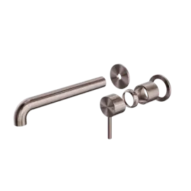 ZEN SS316L WALL BASIN/BATH MIXER SEPARATE BACK PLATE 230MM SPOUT TRIM KITS ONLY BRUSHED BRONZE 