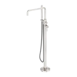 ZEN SS316L FREESTANDING BATH MIXER WITH OUTDOOR SHOWER HOSE BRUSHED NICKEL 