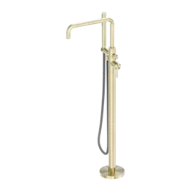 ZEN SS316L FREESTANDING BATH MIXER WITH OUTDOOR SHOWER HOSE BRUSHED GOLD 