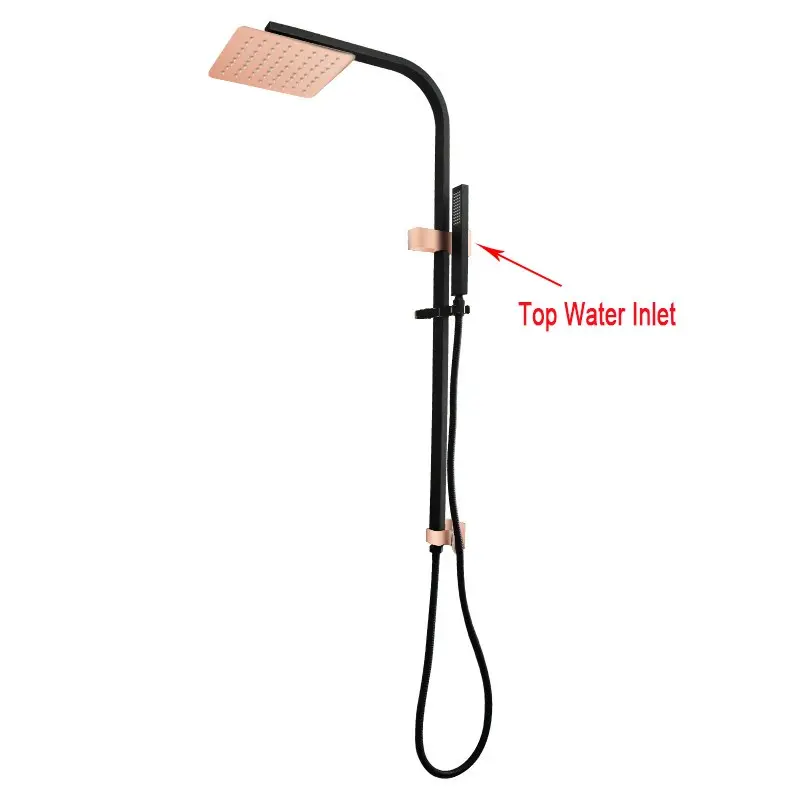 8" Square Black & Rose Gold Shower Station Top Water Inlet
