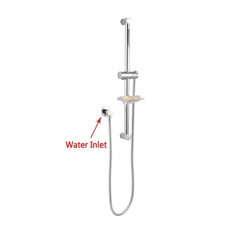 Round Chrome Shower Rail Sliding Holder with Soap Dish Water Hose & Wall Connector