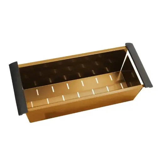 [TWMC3G] Brushed Brass Stainless Steel Kitchen Sink Colander – 450x190x130mm