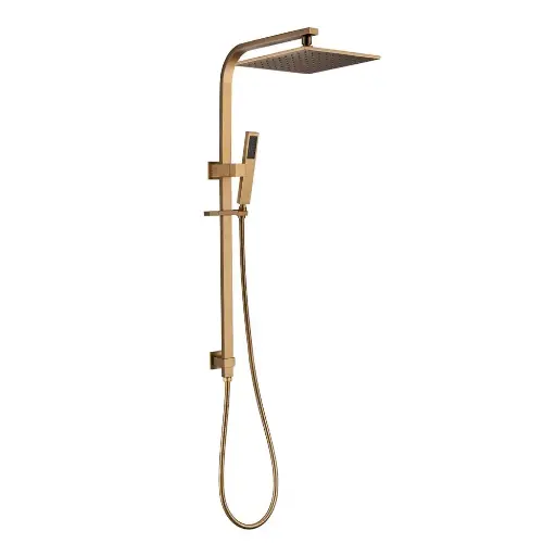 [BUYG2130.SH-10] 10'' Brushed Brass Square Slim Shower Set with Handheld Spray Head