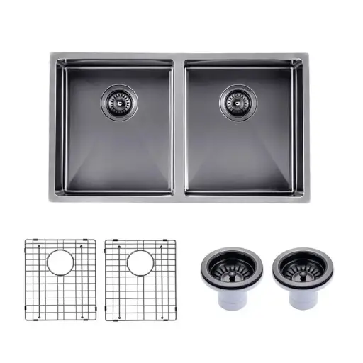 [TWM6B] 770x450x215mm Gunmetal Stainless Steel PVD Double Bowl Kitchen Sink 