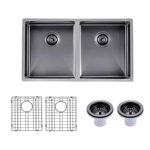 [TWM7B] 820x457x230mm Gunmetal Stainless Steel PVD Double Bowl Kitchen Sink 