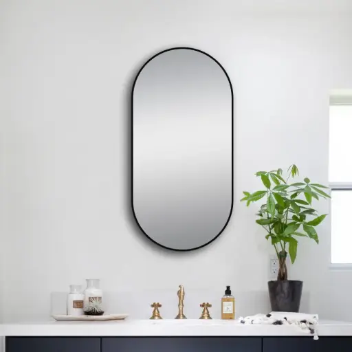 [LM-MBK-O50100] 500x1000mm Matte Black Framed Mirror 