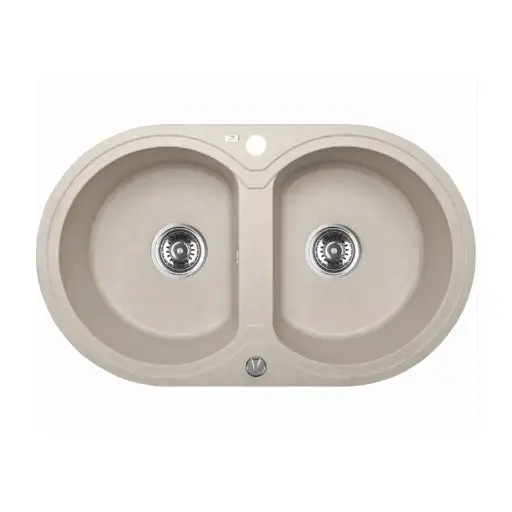 [LO-SBD420T] 470x780x204mm Beige Granite Double Bowl Kitchen Sink