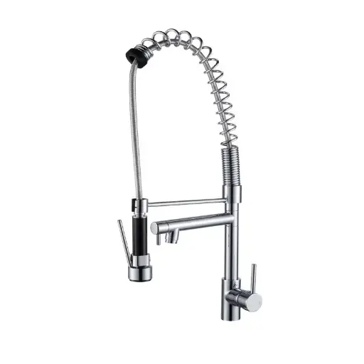 [CH1009.KM] Spring Chrome Commercial Double Spout Kitchen Sink Mixer Tap