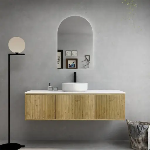 [K153W-PO] 1490*386*380mm Narrow Ceto Bellevue Wall Hung Bathroom Vanity Push-to-Open Prime Oak