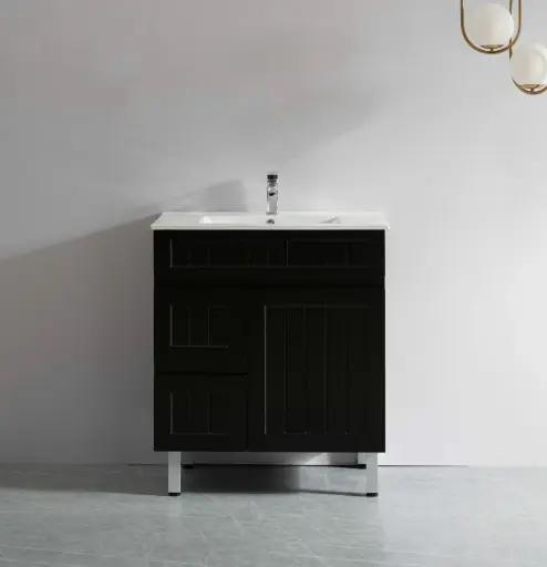 [AC94LL-MB] 890*450*710mm Acacia Shaker Floor PVC Vanity – Left Hand Drawer – Matte Black