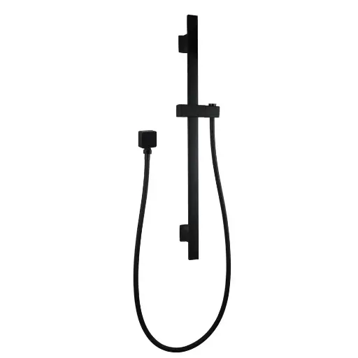 [OX2145.SH.N] Square Black Wall Mounted Sliding Rail with Water Hose & Wall Connector