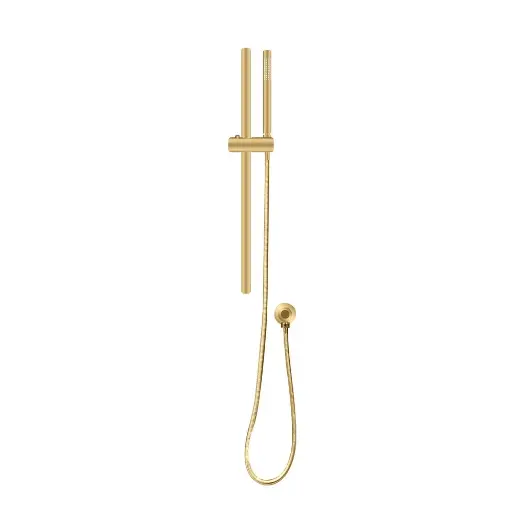 [BUYG2147-1.SH] Round Brushed Brass Stainless Steel Rail with Handheld Shower-Fixed Wall Connector Set 