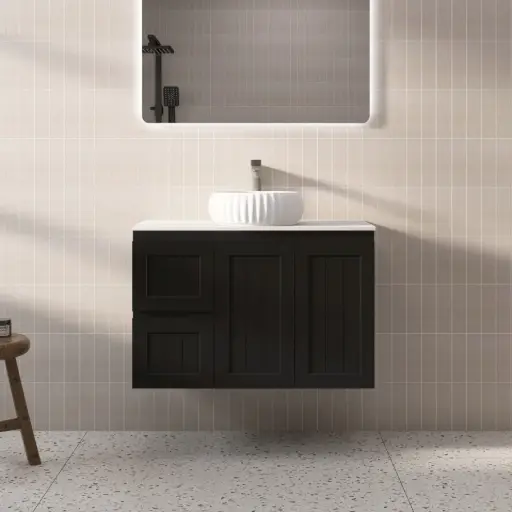 [AC94LW-MB] CETO Acacia Shaker Wall Hung Vanity – Left Hand Drawer – Matte Black – 900mm