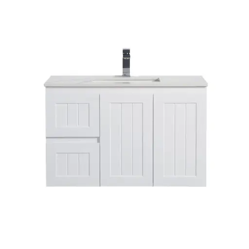 [AC94LW-MW] CETO Acacia Shaker Wall Hung Vanity – Left Hand Drawer – Matte White – 900mm