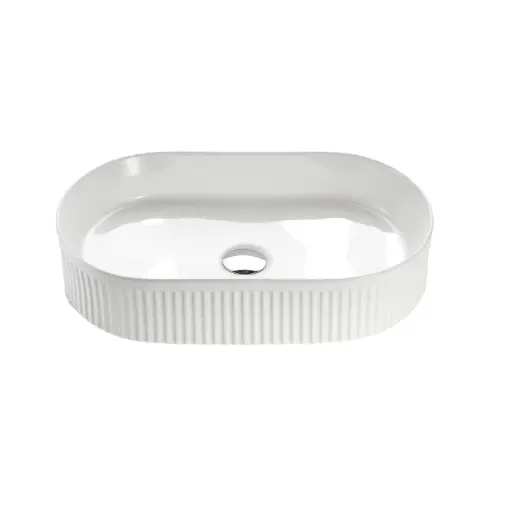 [CA5836-GW] Oval Above Counter Ceramic Basin Ultra Slim - Fluted - Gloss White - 580x360x120mm 
