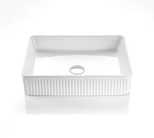 [CA5038-MW] Rectangle Above Counter Ceramic Basin Ultra Slim - Fluted - Matte White - 500x380x120mm 