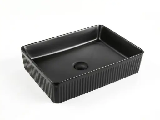 [CA5038-MB] Rectangle Above Counter Ceramic Basin Ultra Slim - Fluted - Matte Black - 500x380x120mm 