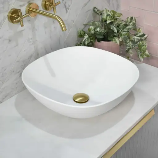 [SSB113-MW] Rolo Above Counter Ceramic Basin – Matte White – Square – 430mm