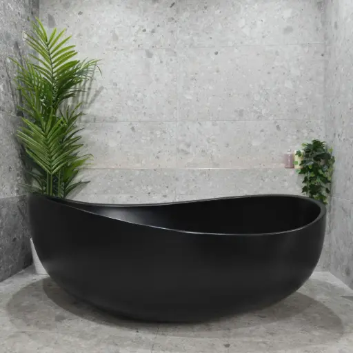 [SB821-1800MB] Wave Oval Wide Freestanding Bathtub - Matte Black - No Overflow - 1800mm