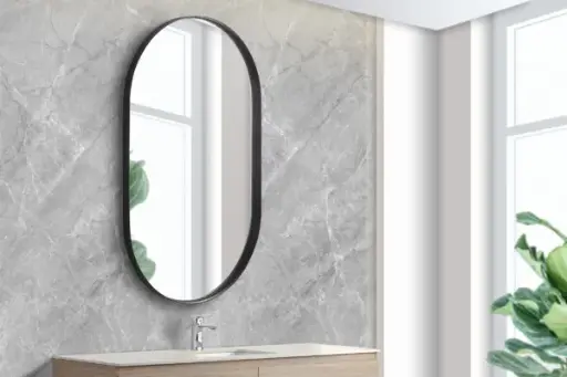 [KOV4590F-MB] 450x900x35mm Oliva Oval Matte Black Framed Mirror