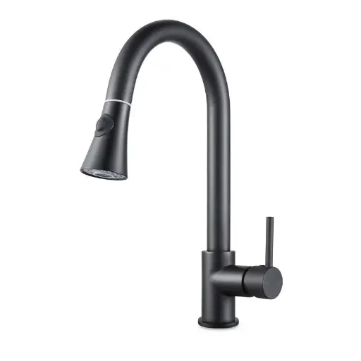 [OX1023.KM] Round Black Pull Out Kitchen Sink Mixer Tap