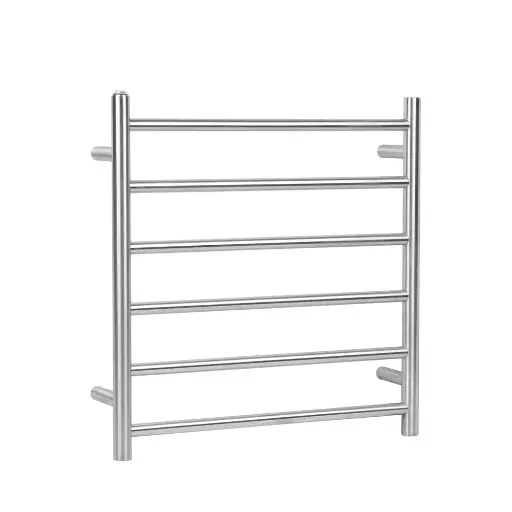 [BU06.R.HTR] Round Brushed Nickel Electric Heated Towel Rack – 6 Bars